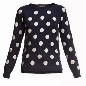 Rumour EMMY Long sleeve intarsia-polka dot knitted jumper Sweater S Navy Blue